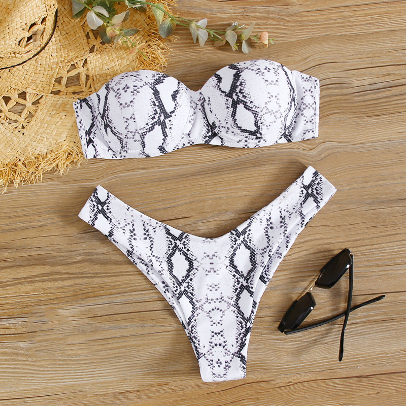 

Snakeskin Push Up Bandeau Bikini Swimsuit, Multicolor