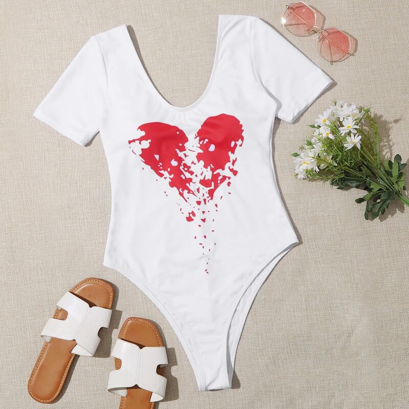 

Graphic Print One Piece Swimsuit, White