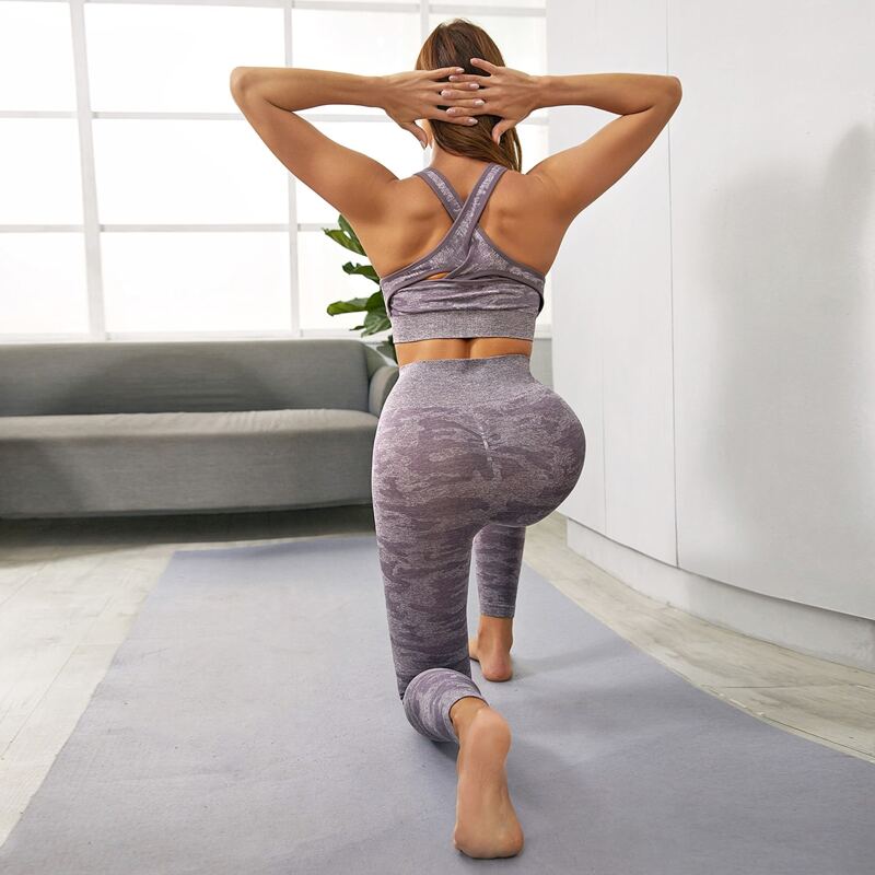 

Camo Print Tank Top & Wide Band Waist Leggings, Multicolor