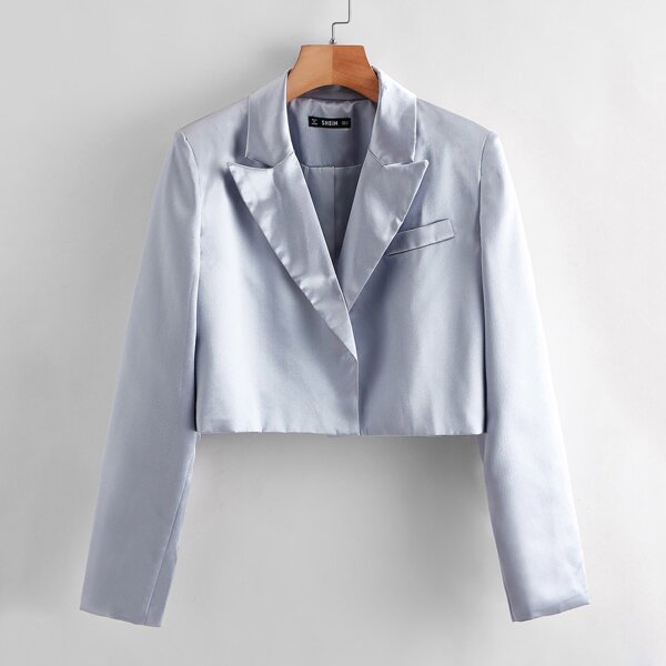 

Notched Collar Solid Satin Blazer, Grey