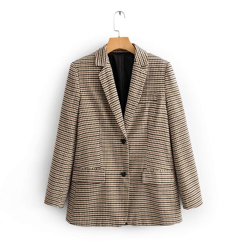 

Plaid Double Breasted Lapel Neck Blazer, Multicolor
