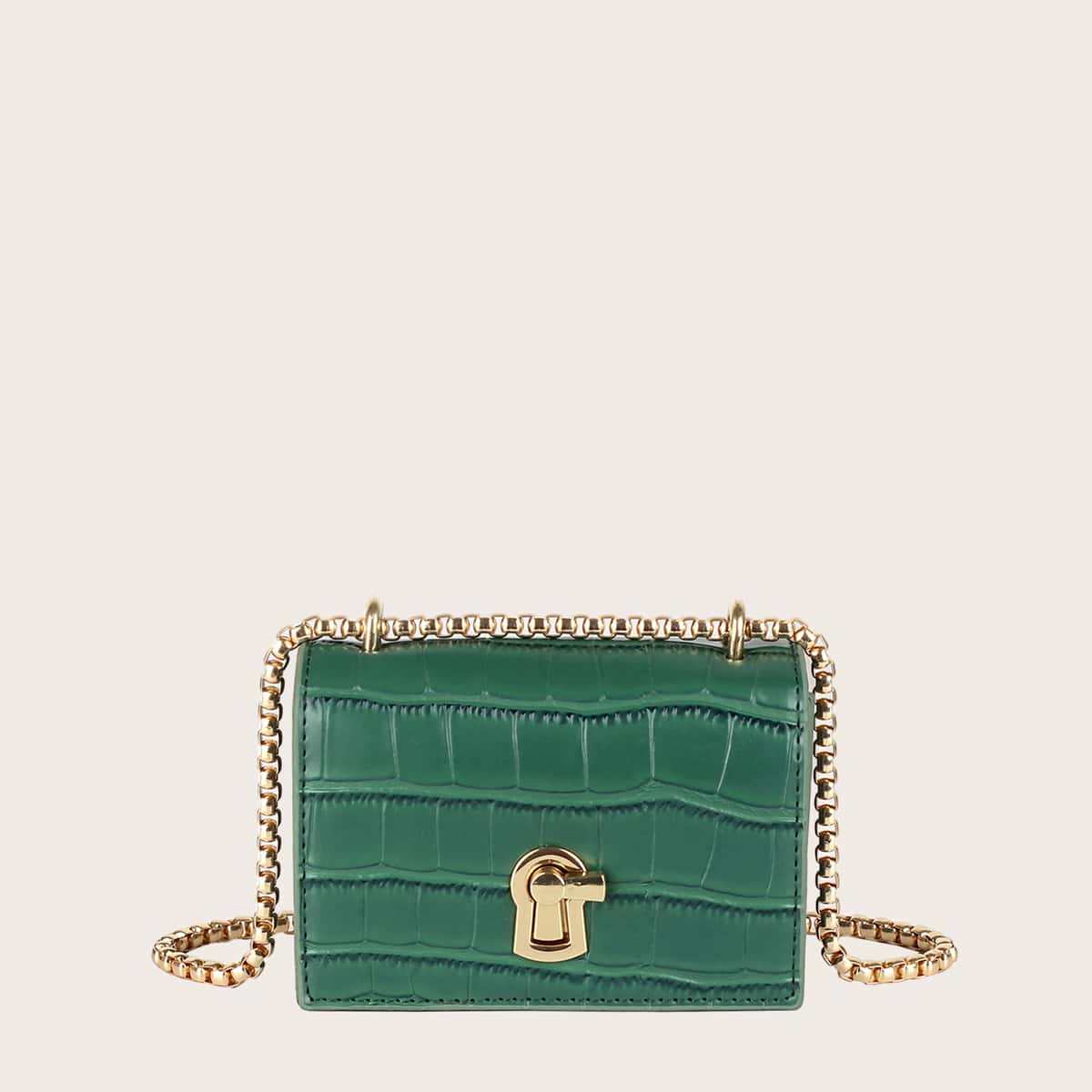 

Mini Croc Embossed Chain Bag, Green