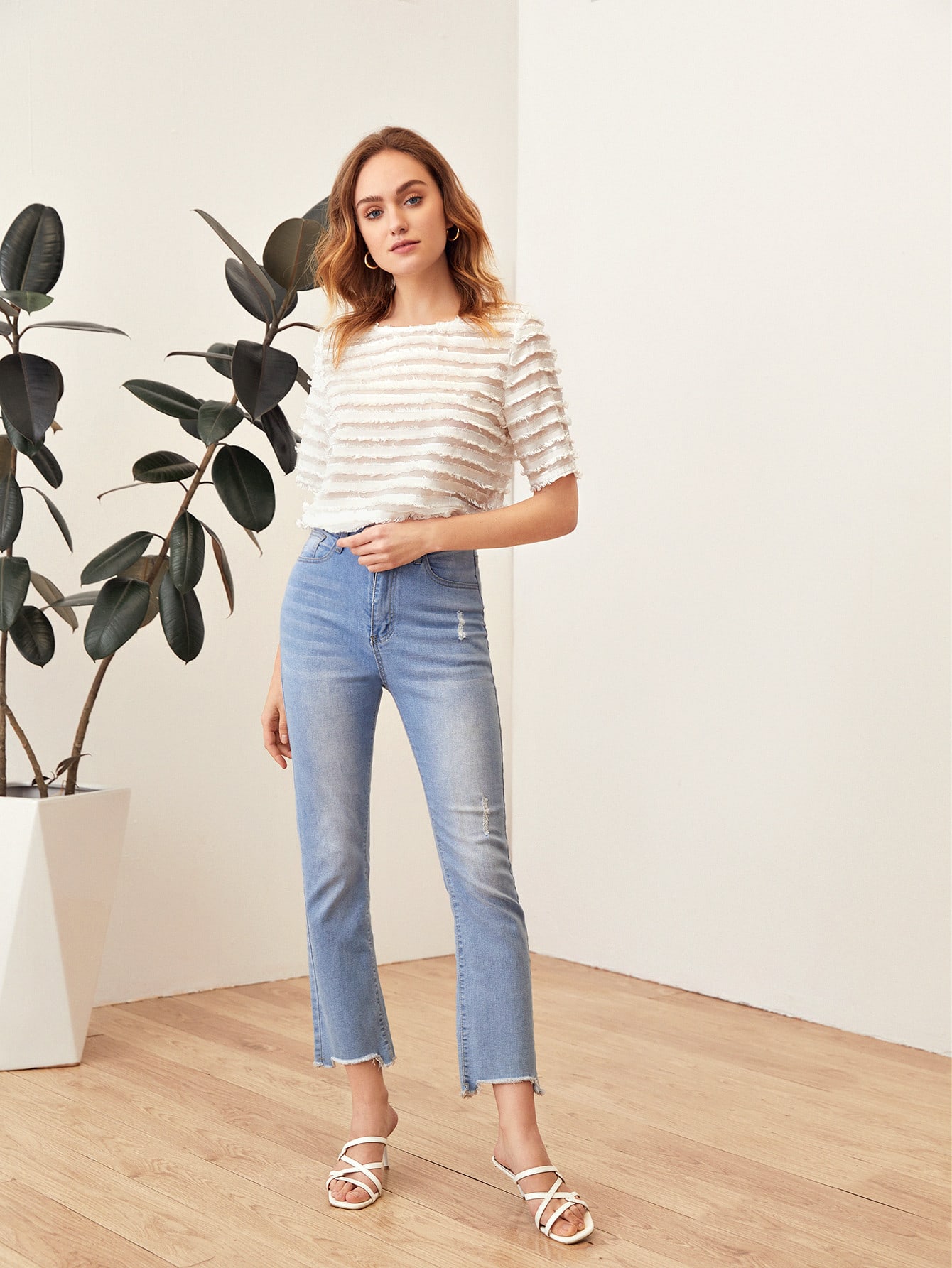 SHEIN Fringe Trim Top SHEIN USA