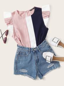 SHEIN Unity 荷葉邊拼色上衣 - 彩色 - 查看 1