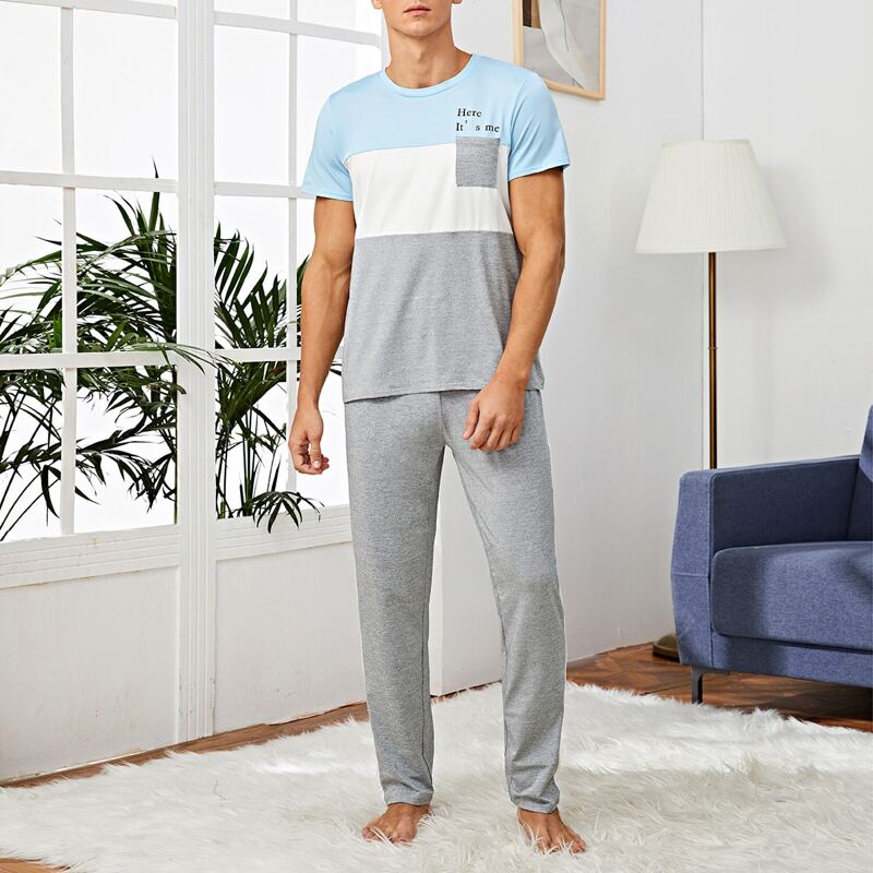 

Guys Slogan Graphic Colorblock PJ Set, Multicolor