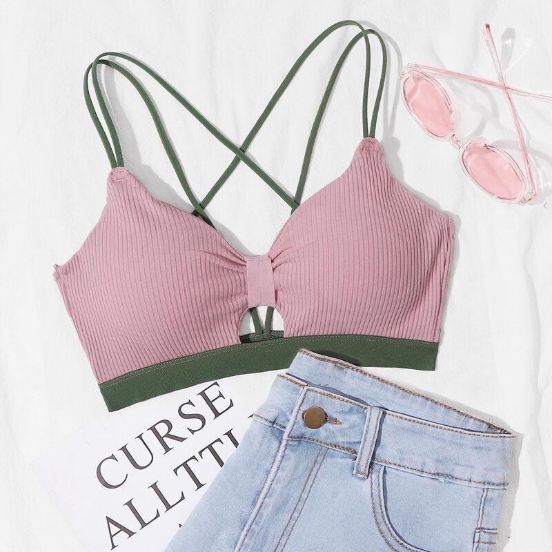 

Colorblock Ribbed Bralette, Multicolor
