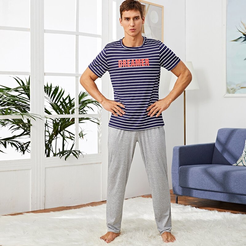 

Guys Letter Graphic Striped Space Dye PJ Set, Multicolor