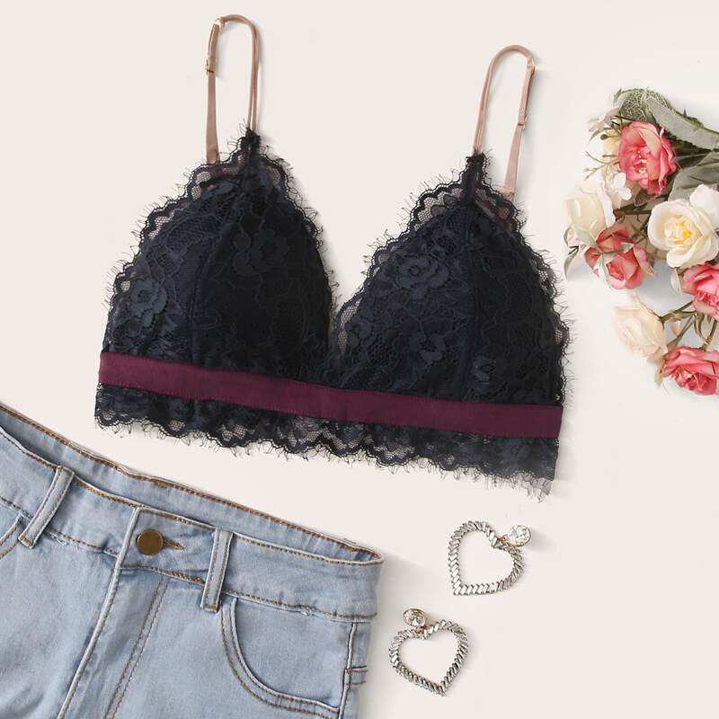

Eyelash Floral Lace Bralette, Black