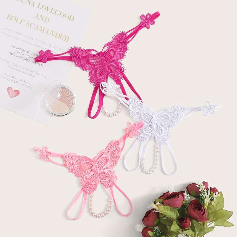 

3pack Faux Pearl Butterfly Panty Set, Multicolor