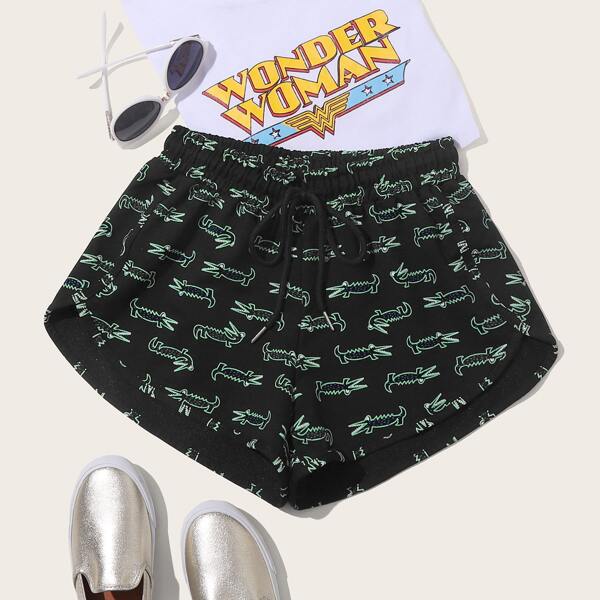 

Cartoon Graphic Drawstring Waist Shorts, Multicolor