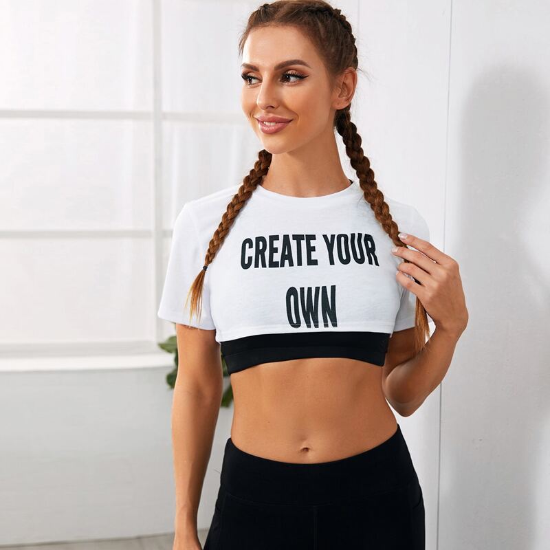 

Slogan Graphic Crop Sports Tee, White