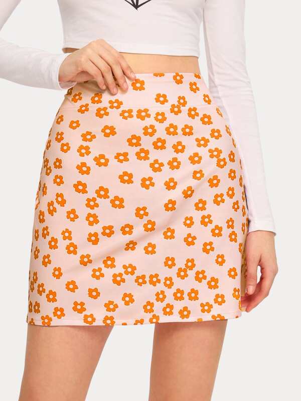 Floral Orange Mini Skirt | ROMWE USA