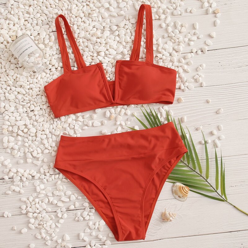 

V Wired High Waist Bikini Swimsuit, Orange