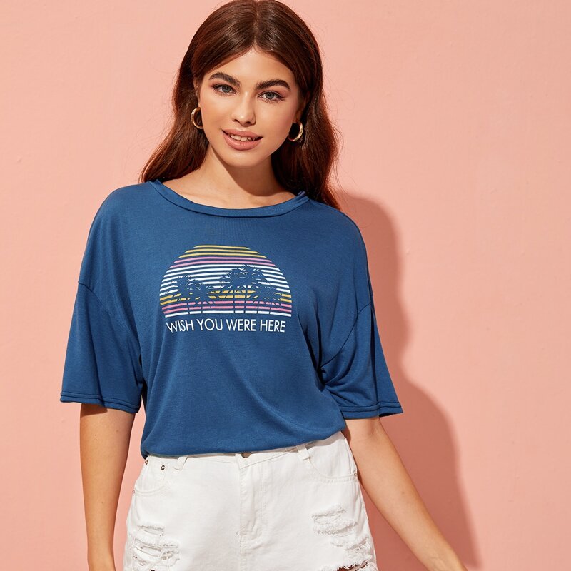 

Tree & Slogan Graphic Blue Tee