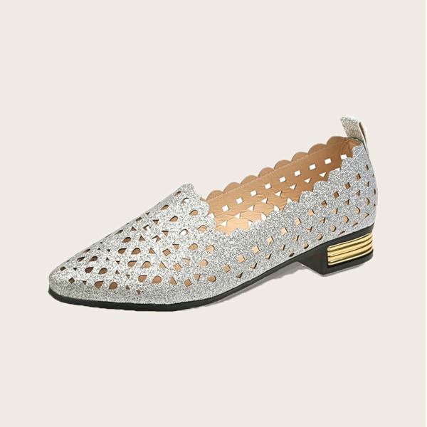 

Glitter Decor Hollow Out Flats, Silver
