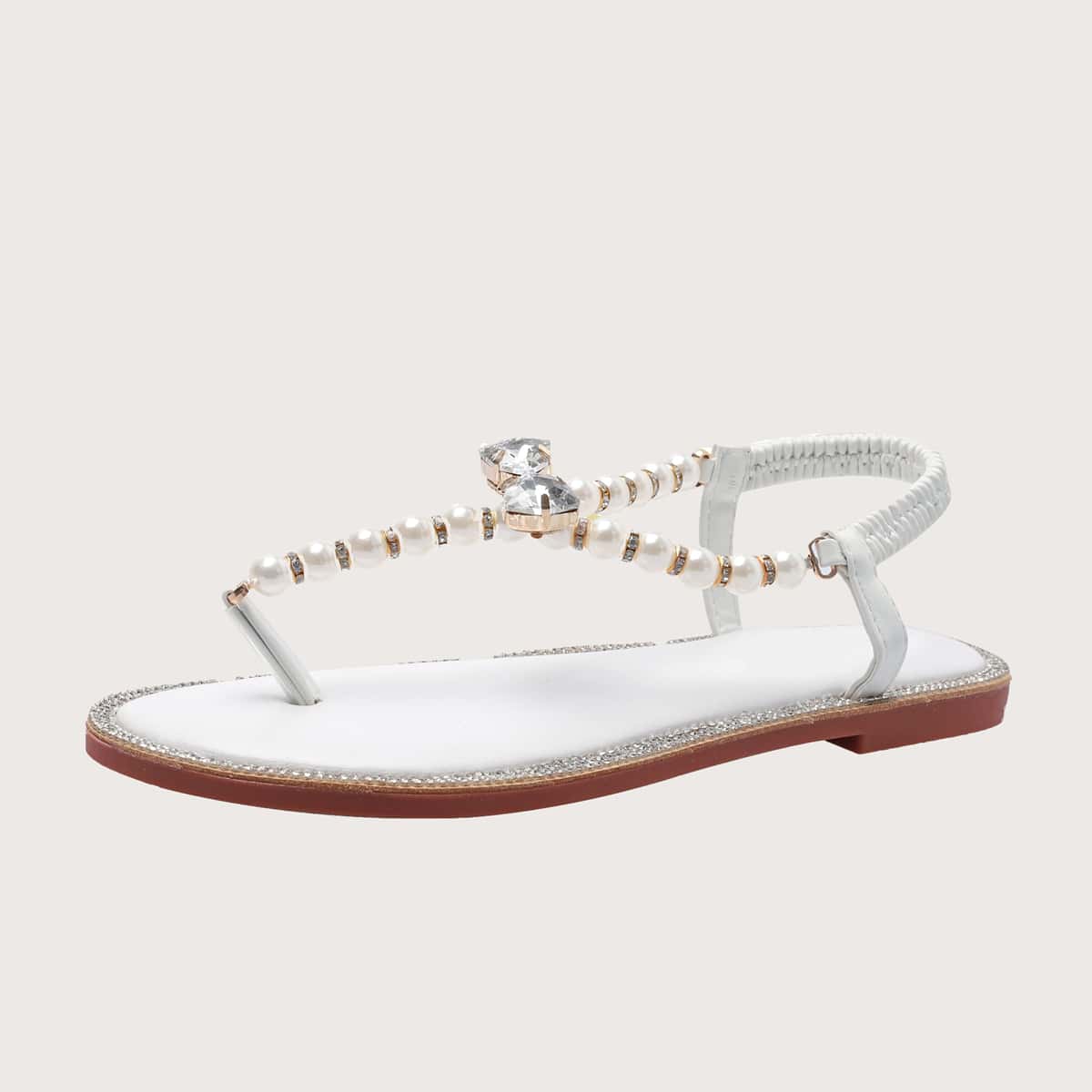 

Faux Pearl Decor Thong Sandals, White