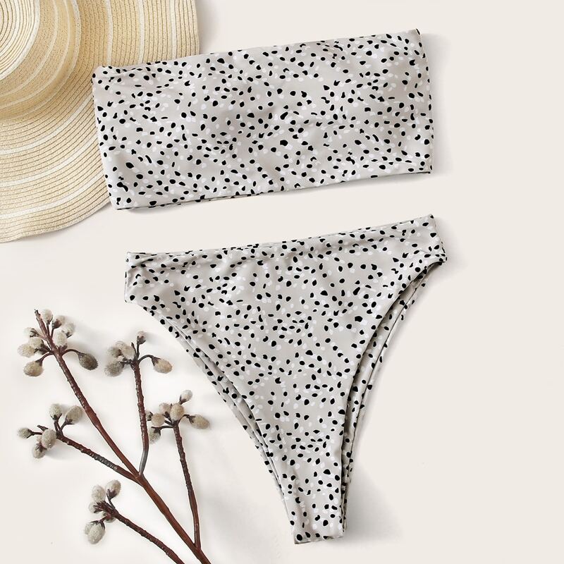 

Dalmatian Bandeau High Leg Bikini Swimsuit, Grey