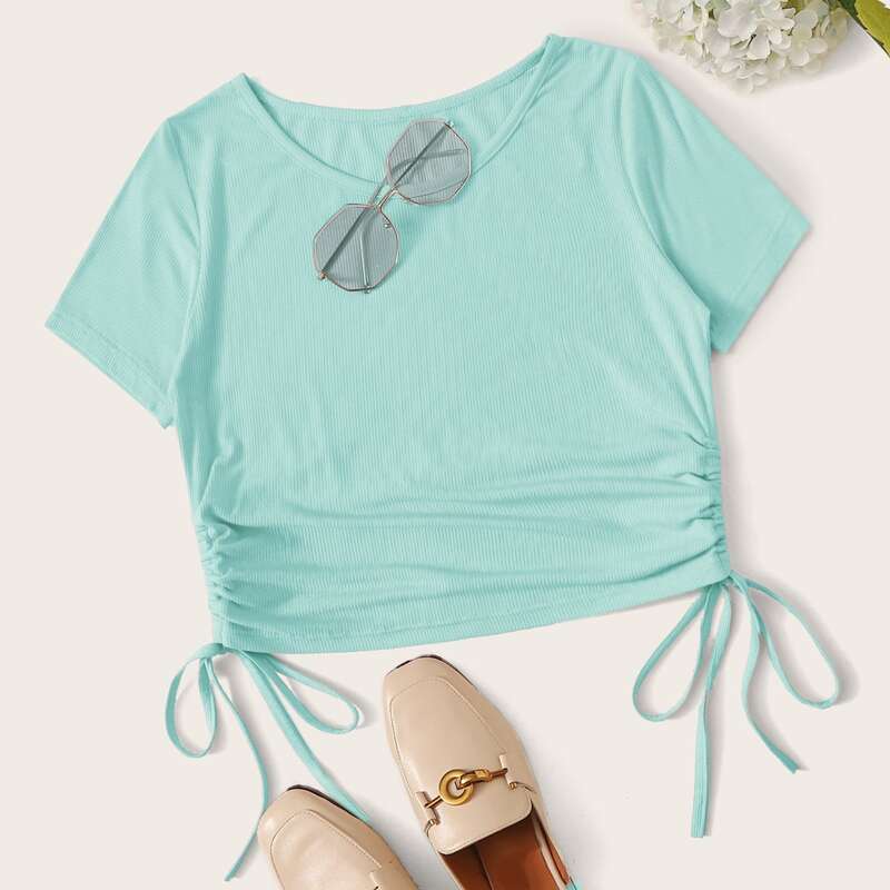 Drawstring Side Crop Top, Green