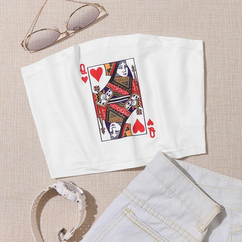 

Playing Cards Print Tube Top, White
