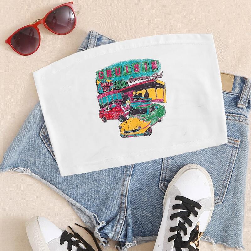 Letter & Car Print Tube Top, White