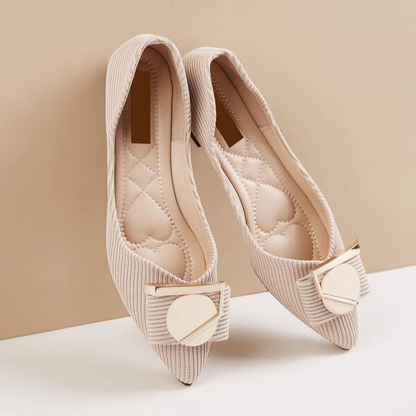 

Point Toe Ribbed Knit Slip On Flats, Beige