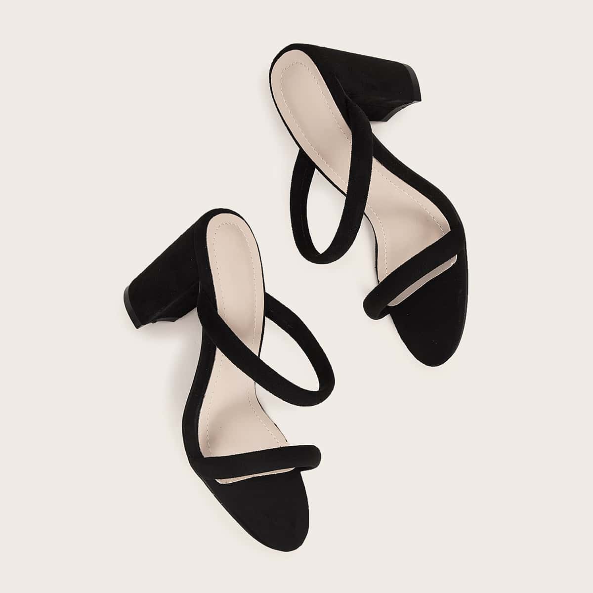 

Double Strap Chunky Heeled Mules, Black
