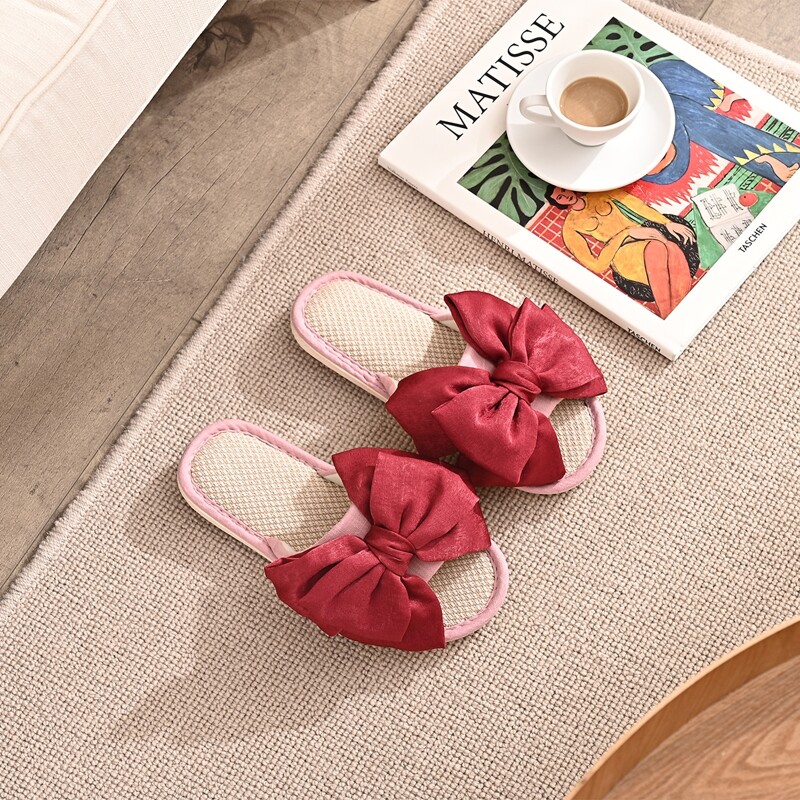 

Open Toe Bow Decor Wide Fit Slippers, Red
