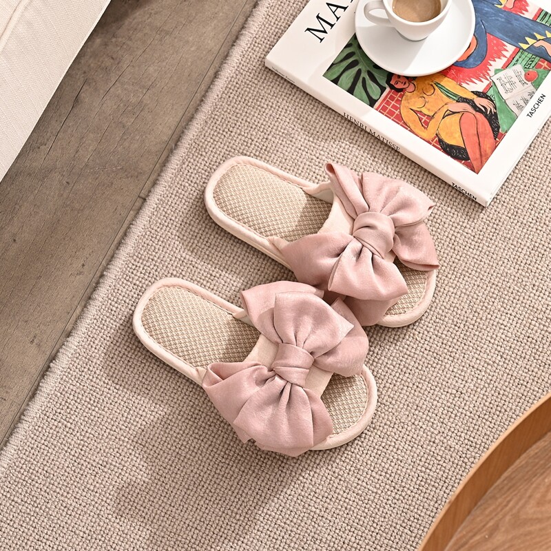 

Open Toe Bow Decor Wide Fit Slippers, Pink