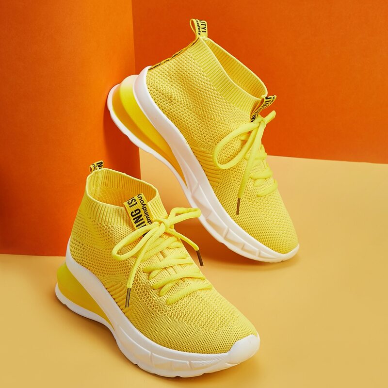 

Lace-up Front Letter Graphic Sneakers, Yellow