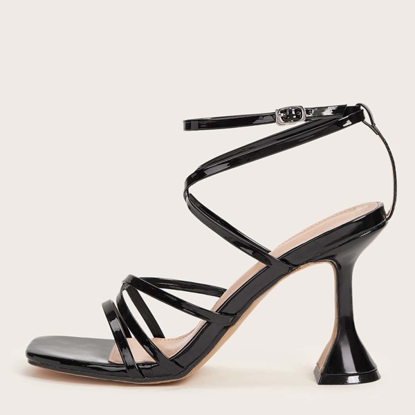 

Open Toe Ankle Strap Stiletto Heels, Black