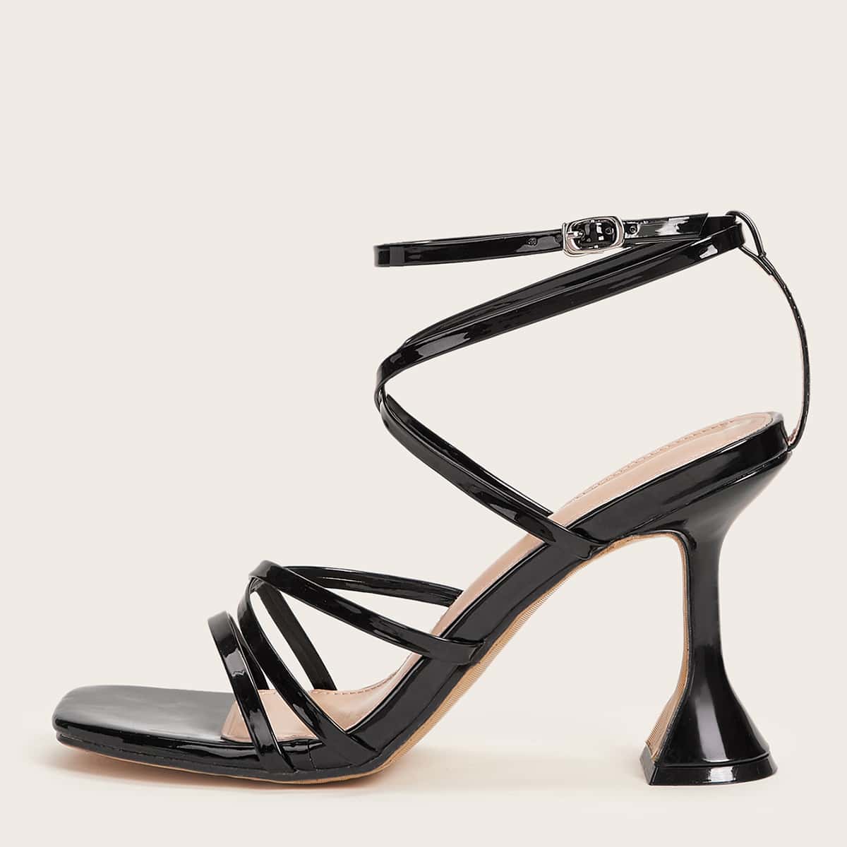 

Open Toe Ankle Strap Stiletto Heels, Black