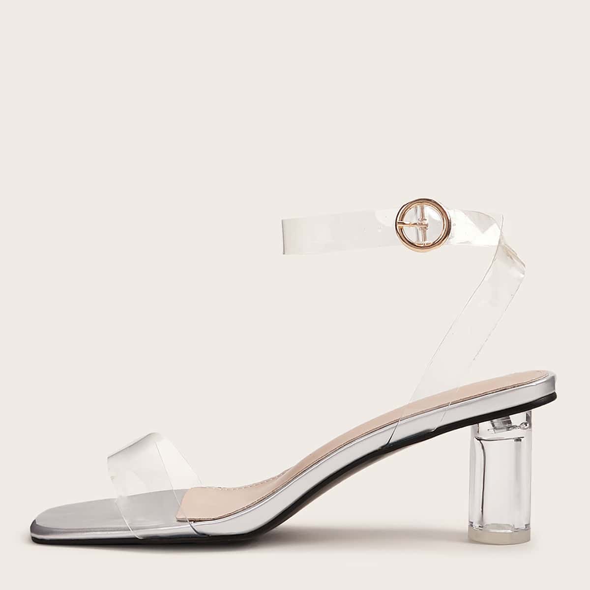 

Square Open Toe Clear Chunky Heels