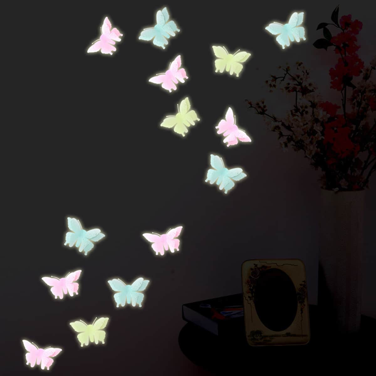 

6pcs 3D Butterfly Luminous Wall Sticker, Multicolor