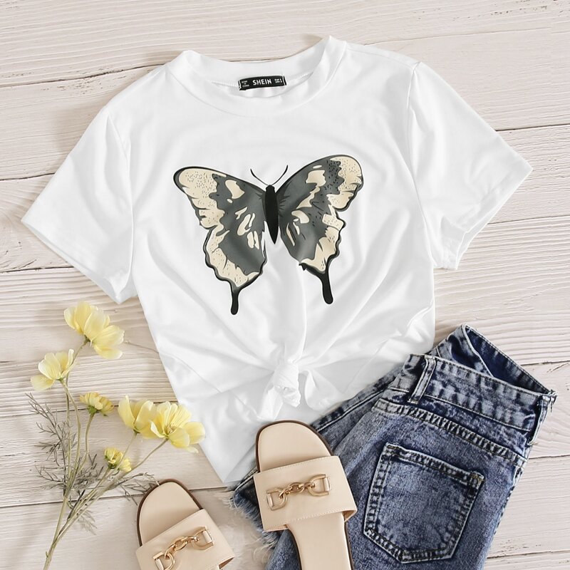 

Butterfly Print Tee, White