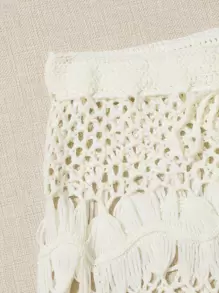 Swim Mod Summer Beach Tie Waist Crochet Cover Up Skirt