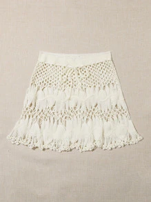 Swim Mod Summer Beach Tie Waist Crochet Cover Up Skirt