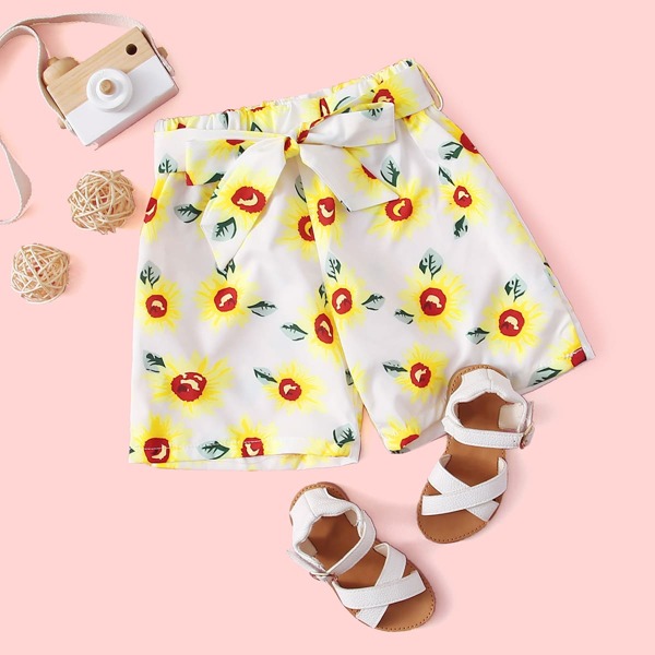 

Toddler Girls Sunflower Print Self Tie Shorts, Multicolor