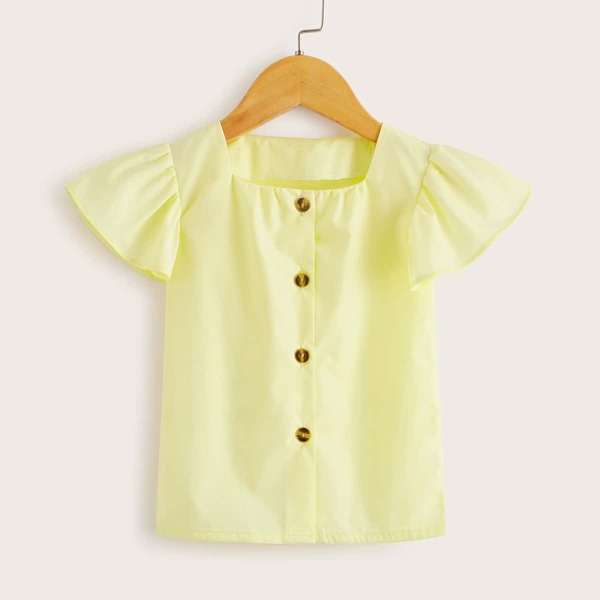 

Toddler Girls Button Front Flutter Sleeve Blouse, Yellow pastel