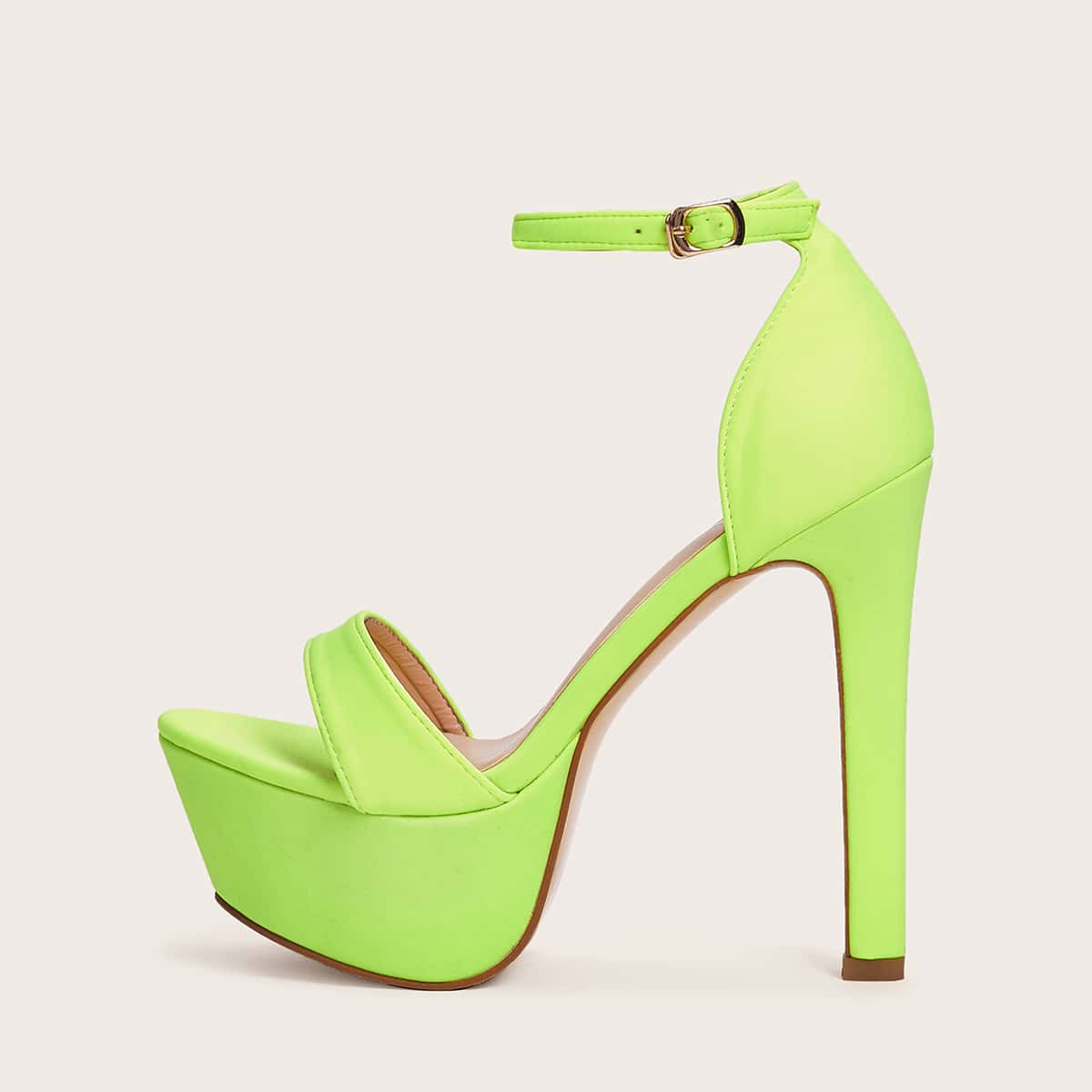 

Neon Green Ankle Strap Stiletto Heels, Green bright