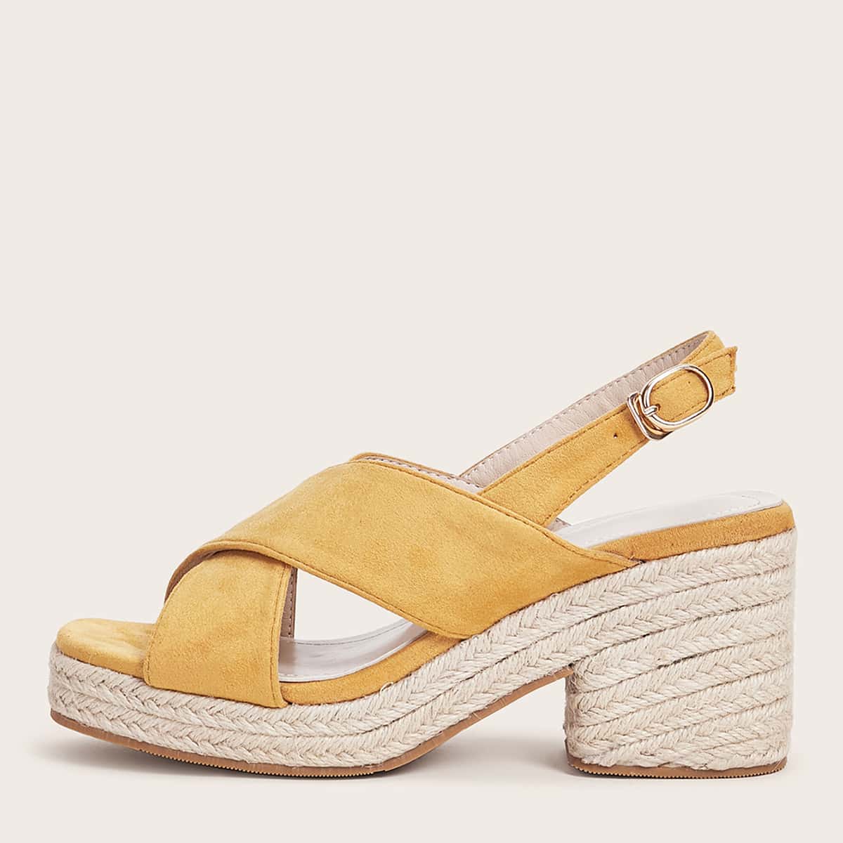 

Cross Strap Chunky Heels, Yellow