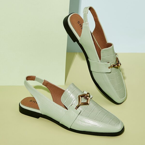 

Croc Embossed Slingback Loafers, Green