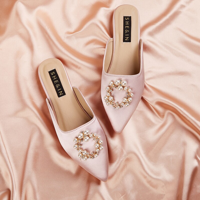 

Rhinestone Decor Loafer Mules, Pink