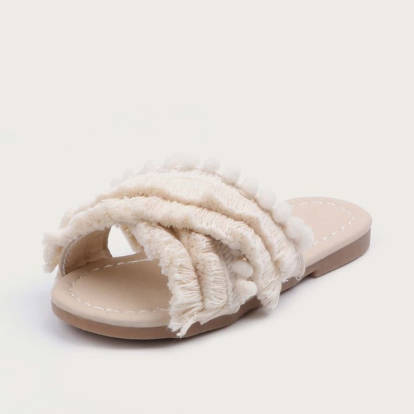 

Toddler Girls Criss Cross Fringe Sliders, White