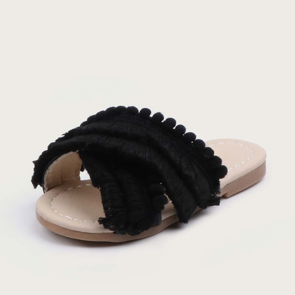 

Toddler Girls Criss Cross Fringe Sliders, Black