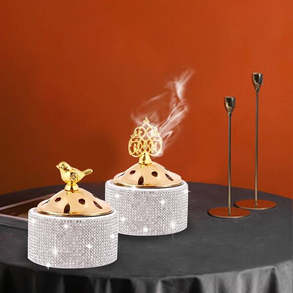 

1pc Rhinestone Decor Incense Burner, Silver