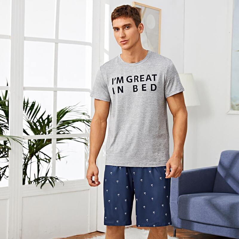 

Guys Letter Graphic Tee & Shorts PJ Set, Multicolor