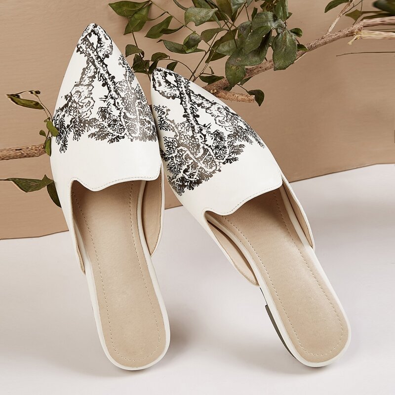 

Tree Graphic Loafer Mules, Beige