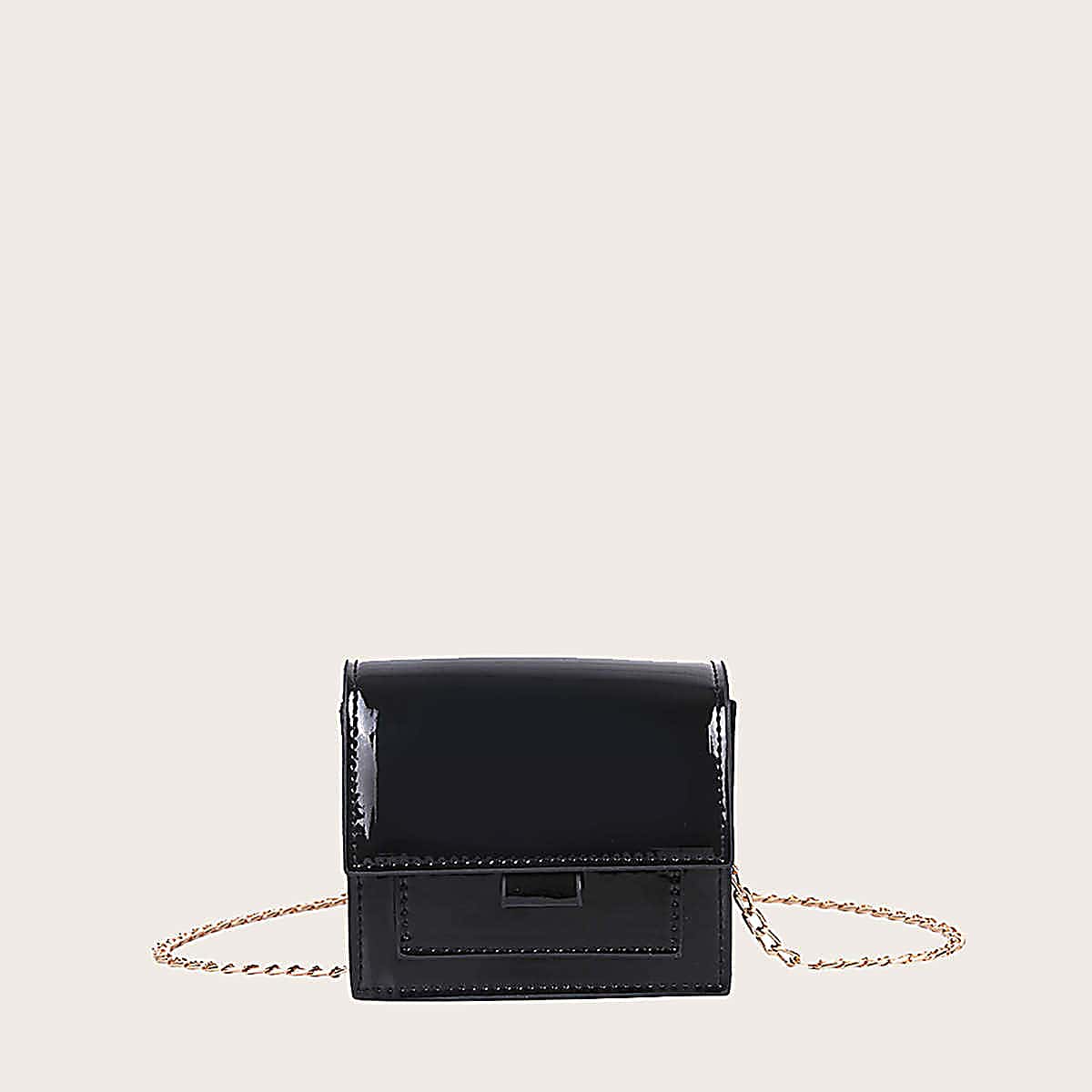 

Mini Patent Chain Crossbody Bag, Black