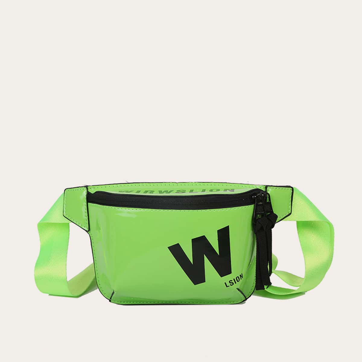

Letter Graphic Zip Front Fanny Pack, Green bright