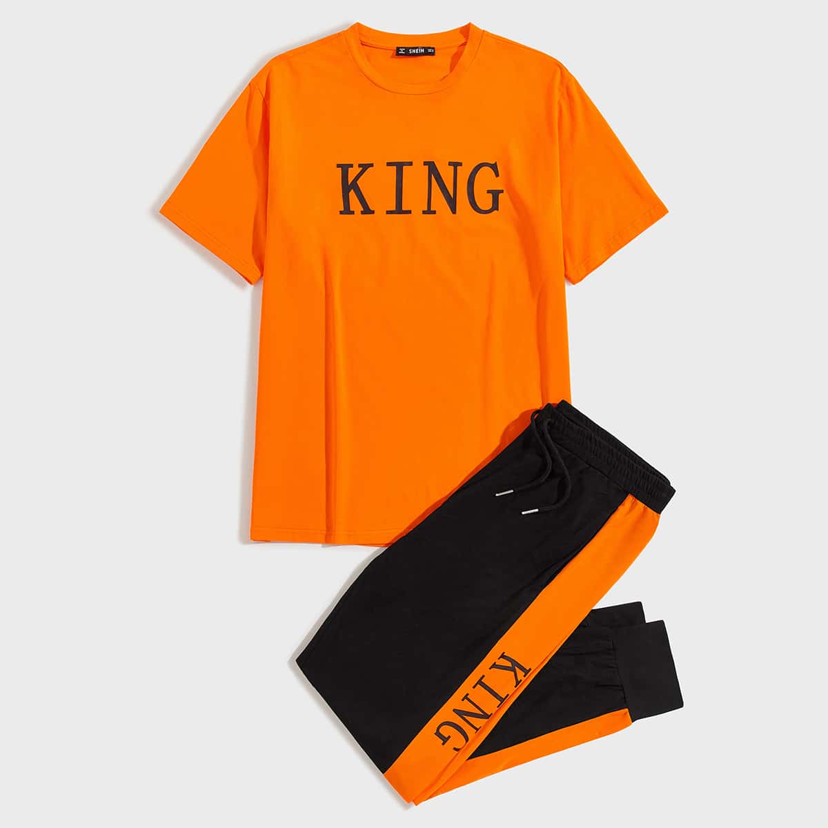 

Guys Letter Graphic Top & Striped Side Sweatpants Set, Multicolor